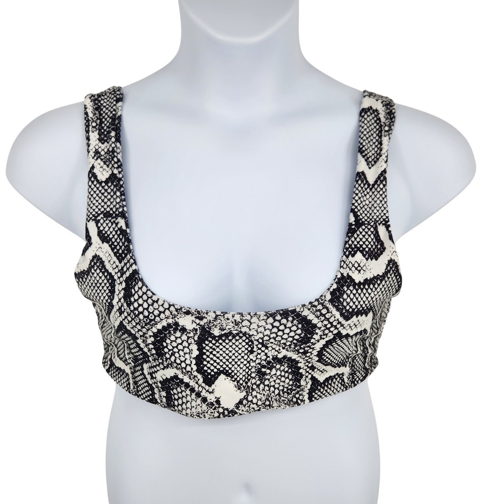 Pretty Little Thing Snakeskin Scoop Neck Crop Top Womens 12 CLZ3603 Black White - Picture 3 of 10
